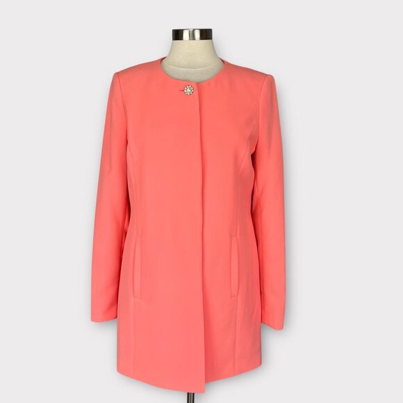 Karl Lagerfeld Womens Long Sleeve Topper Coat Peach Coral Jewel Button size 10 - Picture 3 of 16